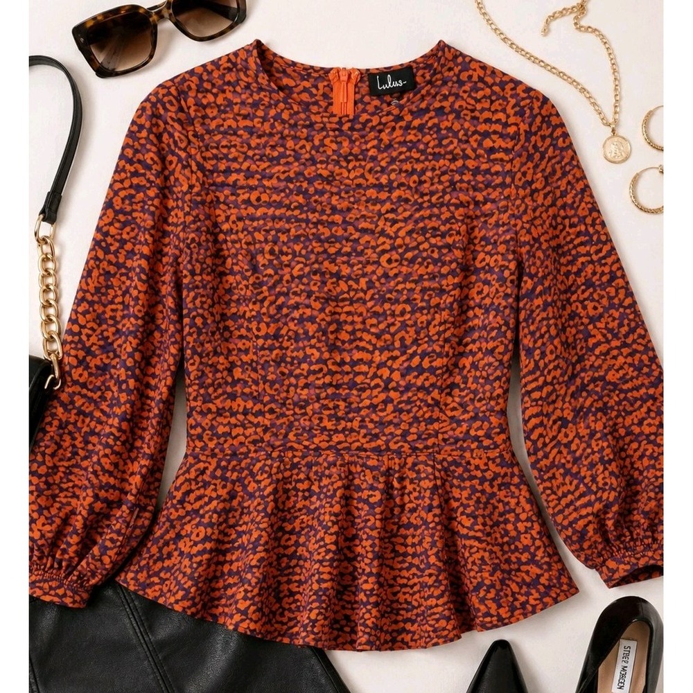 Leopard Print Peplum Blouse Small Puff Sleeve Lulus Going Out Party Fall Top